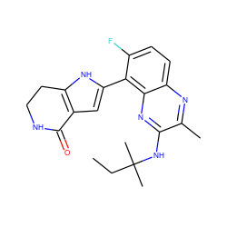 CCC(C)(C)Nc1nc2c(-c3cc4c([nH]3)CCNC4=O)c(F)ccc2nc1C ZINC000222434272