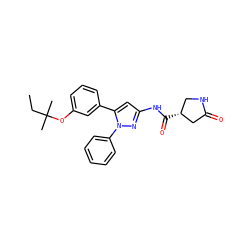 CCC(C)(C)Oc1cccc(-c2cc(NC(=O)[C@@H]3CNC(=O)C3)nn2-c2ccccc2)c1 ZINC000169707208