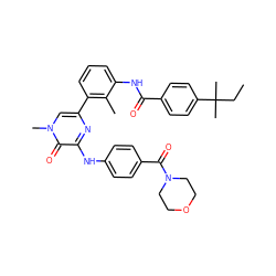 CCC(C)(C)c1ccc(C(=O)Nc2cccc(-c3cn(C)c(=O)c(Nc4ccc(C(=O)N5CCOCC5)cc4)n3)c2C)cc1 ZINC000299870750