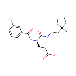 CCC(C)(CC)CCNC(=O)[C@@H](CCC(=O)O)NC(=O)c1cccc(Cl)c1 ZINC000003796765