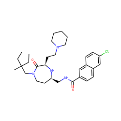 CCC(C)(CC)CN1CC[C@H](CNC(=O)c2ccc3cc(Cl)ccc3c2)N[C@H](CCN2CCCCC2)C1=O ZINC000206920293