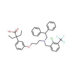 CCC(CC)(C(=O)O)c1cccc(OCCCN(Cc2cccc(C(F)(F)F)c2Cl)CC(c2ccccc2)c2ccccc2)c1 ZINC000049723273