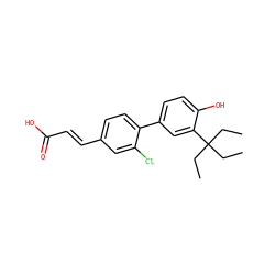 CCC(CC)(CC)c1cc(-c2ccc(/C=C/C(=O)O)cc2Cl)ccc1O ZINC000040864884