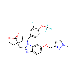 CCC(CC)(Cc1nc2ccc(OCc3ccn(C)n3)cc2n1Cc1ccc(OC(F)(F)F)c(F)c1)C(=O)O ZINC000218262241