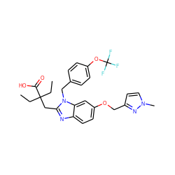 CCC(CC)(Cc1nc2ccc(OCc3ccn(C)n3)cc2n1Cc1ccc(OC(F)(F)F)cc1)C(=O)O ZINC000218243191