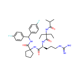 CCC(CC)(NC(=O)C(C)C)C(=O)N[C@@H](CCCNC(=N)N)C(=O)NC1(C(=O)NC(c2ccc(F)cc2)c2ccc(F)cc2)CCCC1 ZINC000150656106