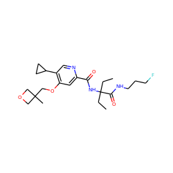 CCC(CC)(NC(=O)c1cc(OCC2(C)COC2)c(C2CC2)cn1)C(=O)NCCCF ZINC000146604562