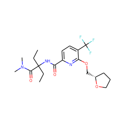 CCC(CC)(NC(=O)c1ccc(C(F)(F)F)c(OC[C@@H]2CCCO2)n1)C(=O)N(C)C ZINC000207737390