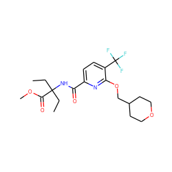 CCC(CC)(NC(=O)c1ccc(C(F)(F)F)c(OCC2CCOCC2)n1)C(=O)OC ZINC000150102296