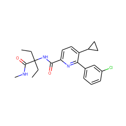 CCC(CC)(NC(=O)c1ccc(C2CC2)c(-c2cccc(Cl)c2)n1)C(=O)NC ZINC000143464859