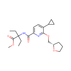 CCC(CC)(NC(=O)c1ccc(C2CC2)c(OC[C@@H]2CCCO2)n1)C(=O)OC ZINC000150186511