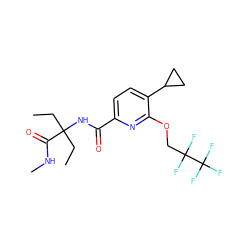 CCC(CC)(NC(=O)c1ccc(C2CC2)c(OCC(F)(F)C(F)(F)F)n1)C(=O)NC ZINC000143476549