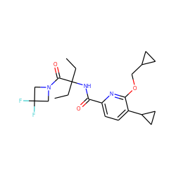 CCC(CC)(NC(=O)c1ccc(C2CC2)c(OCC2CC2)n1)C(=O)N1CC(F)(F)C1 ZINC000207738193