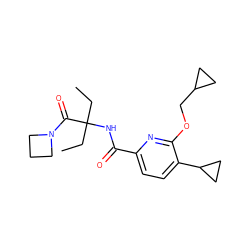 CCC(CC)(NC(=O)c1ccc(C2CC2)c(OCC2CC2)n1)C(=O)N1CCC1 ZINC000206690873