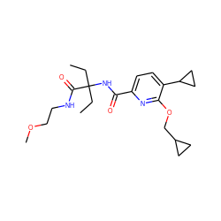 CCC(CC)(NC(=O)c1ccc(C2CC2)c(OCC2CC2)n1)C(=O)NCCOC ZINC000206690675