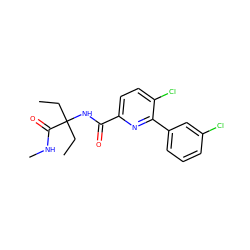 CCC(CC)(NC(=O)c1ccc(Cl)c(-c2cccc(Cl)c2)n1)C(=O)NC ZINC000143475473