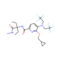 CCC(CC)(NC(=O)c1ccc(N(CC(F)(F)F)CC(F)(F)F)c(OCC2CC2)n1)C(=O)NC ZINC000219242529