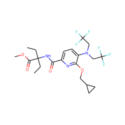 CCC(CC)(NC(=O)c1ccc(N(CC(F)(F)F)CC(F)(F)F)c(OCC2CC2)n1)C(=O)OC ZINC000150113135