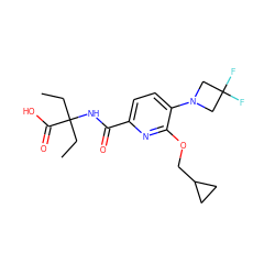 CCC(CC)(NC(=O)c1ccc(N2CC(F)(F)C2)c(OCC2CC2)n1)C(=O)O ZINC000150212044