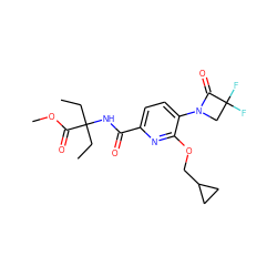 CCC(CC)(NC(=O)c1ccc(N2CC(F)(F)C2=O)c(OCC2CC2)n1)C(=O)OC ZINC000150079219