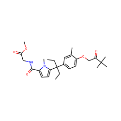 CCC(CC)(c1ccc(OCC(=O)C(C)(C)C)c(C)c1)c1ccc(C(=O)NCC(=O)OC)n1C ZINC000096285626