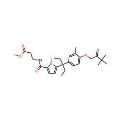 CCC(CC)(c1ccc(OCC(=O)C(C)(C)C)c(C)c1)c1ccc(C(=O)NCCC(=O)OC)n1C ZINC000096285625