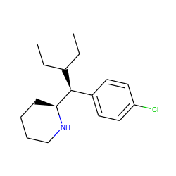CCC(CC)[C@@H](c1ccc(Cl)cc1)[C@@H]1CCCCN1 ZINC000035090467