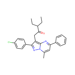 CCC(CC)C(=O)Cc1c(-c2ccc(Cl)cc2)nn2c(C)cc(-c3ccccc3)nc12 ZINC001772581262