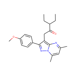 CCC(CC)C(=O)Cc1c(-c2ccc(OC)cc2)nn2c(C)cc(C)nc12 ZINC001772654291