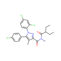 CCC(CC)C(=O)N(C)C(=O)c1nn(-c2ccc(Cl)cc2Cl)c(-c2ccc(Cl)cc2)c1C ZINC000040409911