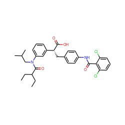 CCC(CC)C(=O)N(CC(C)C)c1cccc([C@@H](Cc2ccc(NC(=O)c3c(Cl)cccc3Cl)cc2)C(=O)O)c1 ZINC000028348205