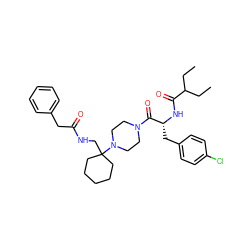 CCC(CC)C(=O)N[C@H](Cc1ccc(Cl)cc1)C(=O)N1CCN(C2(CNC(=O)Cc3ccccc3)CCCCC2)CC1 ZINC000084611191