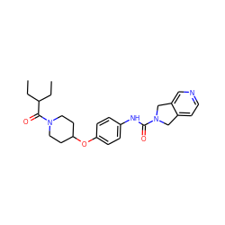 CCC(CC)C(=O)N1CCC(Oc2ccc(NC(=O)N3Cc4ccncc4C3)cc2)CC1 ZINC000167006021