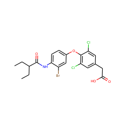 CCC(CC)C(=O)Nc1ccc(Oc2c(Cl)cc(CC(=O)O)cc2Cl)cc1Br ZINC000014969205