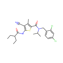 CCC(CC)C(=O)Nc1sc(C(=O)N(Cc2ccc(Cl)cc2Cl)C(C)C)c(C)c1C#N ZINC000028135987