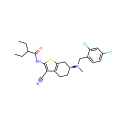 CCC(CC)C(=O)Nc1sc2c(c1C#N)CC[C@H](N(C)Cc1ccc(Cl)cc1Cl)C2 ZINC000028127945