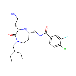 CCC(CC)CN1CC[C@@H](CNC(=O)c2ccc(Cl)c(F)c2)N[C@@H](CCN)C1=O ZINC000118701224