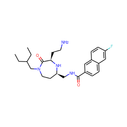 CCC(CC)CN1CC[C@H](CNC(=O)c2ccc3cc(F)ccc3c2)N[C@H](CCN)C1=O ZINC000206911007