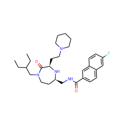 CCC(CC)CN1CC[C@H](CNC(=O)c2ccc3cc(F)ccc3c2)N[C@H](CCN2CCCCC2)C1=O ZINC000206902792