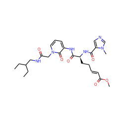 CCC(CC)CNC(=O)Cn1cccc(NC(=O)[C@H](CC/C=C/C(=O)OC)NC(=O)c2cncn2C)c1=O ZINC000206921898