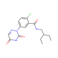 CCC(CC)CNC(=O)c1cc(-n2ncc(=O)[nH]c2=O)ccc1Cl ZINC000071334073