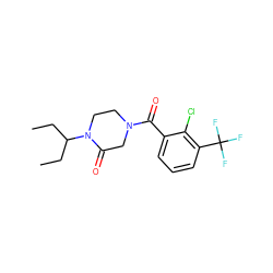 CCC(CC)N1CCN(C(=O)c2cccc(C(F)(F)F)c2Cl)CC1=O ZINC000059285493