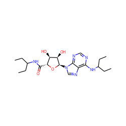 CCC(CC)NC(=O)[C@H]1O[C@H](n2cnc3c(NC(CC)CC)ncnc32)[C@H](O)[C@@H]1O ZINC000048998048