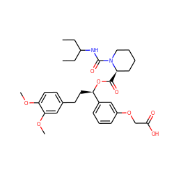 CCC(CC)NC(=O)N1CCCC[C@H]1C(=O)O[C@H](CCc1ccc(OC)c(OC)c1)c1cccc(OCC(=O)O)c1 ZINC000026954648