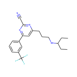 CCC(CC)NCCCc1cc(-c2cccc(C(F)(F)F)c2)nc(C#N)n1 ZINC000038279262