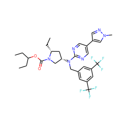CCC(CC)OC(=O)N1C[C@@H](N(Cc2cc(C(F)(F)F)cc(C(F)(F)F)c2)c2ncc(-c3cnn(C)c3)cn2)C[C@H]1CC ZINC000043205955