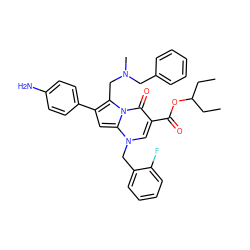 CCC(CC)OC(=O)c1cn(Cc2ccccc2F)c2cc(-c3ccc(N)cc3)c(CN(C)Cc3ccccc3)n2c1=O ZINC000027327353