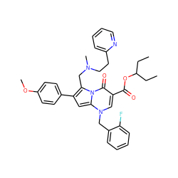 CCC(CC)OC(=O)c1cn(Cc2ccccc2F)c2cc(-c3ccc(OC)cc3)c(CN(C)CCc3ccccn3)n2c1=O ZINC000027325559