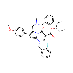 CCC(CC)OC(=O)c1cn(Cc2ccccc2F)c2cc(-c3ccc(OC)cc3)c(CN(C)Cc3ccccc3)n2c1=O ZINC000027325562