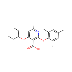 CCC(CC)Oc1cc(C)nc(Oc2c(C)cc(C)cc2C)c1C(=O)O ZINC000014974976